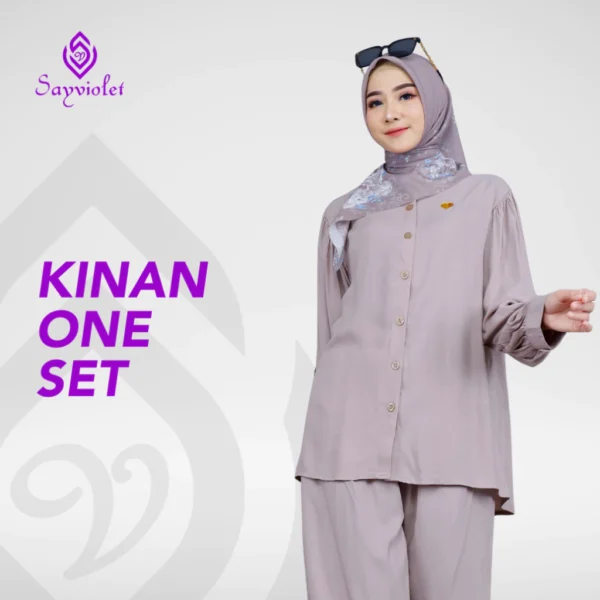 Kinan One Set - Setelan Baju Celana Muslimah Casual Modis